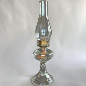 Vintage Clear Glass Oil Lamp Hurricane Lantern Ribbed Pedestal Base 18.5 Inch